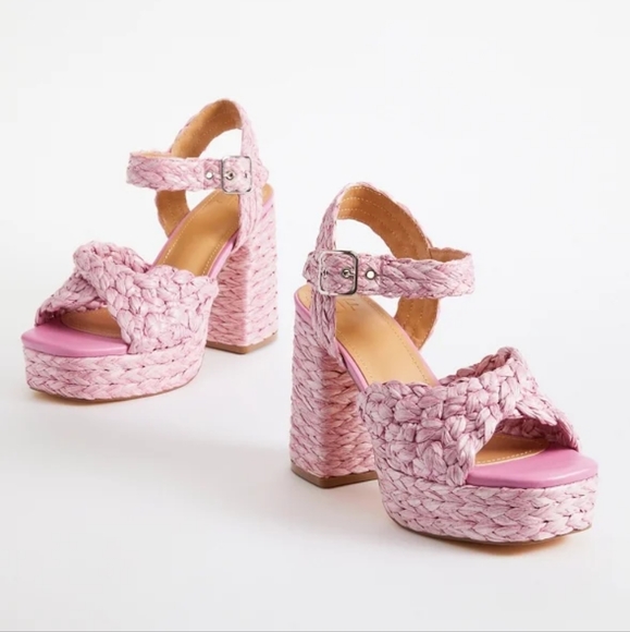 JustFab Pink Jute Platform Buckle Heel Sandals Size 9 - Picture 5 of 10